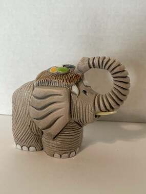 Artesania Rinconada Retired Elephant Figurine with Headdress, Uruguay